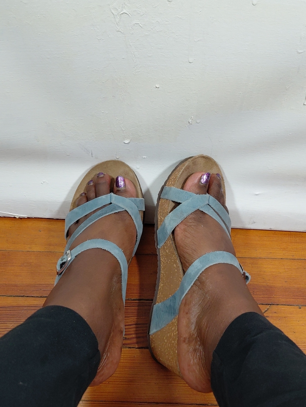 Marina Luna Comfort Womens Blue Suede Cork Strappy Wedge Thong Sandals Italy 9.5